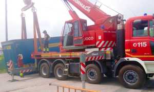 container perso vigile fuoco gru strada